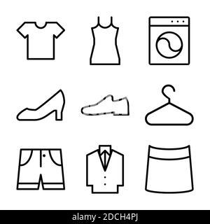 Linie Symbole Waschmaschinen Schuh Anzug Rock Hemd Stockfoto