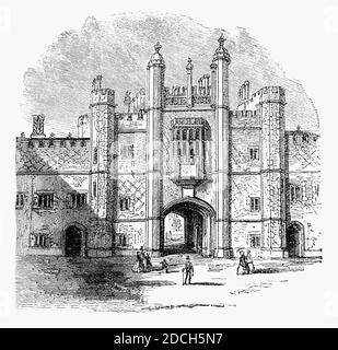 Eine Ansicht des 19. Jahrhunderts des Tores zum Eton College, das 1440 von König Heinrich VI. Gegründet wurde Es ist ein 13–18 unabhängiges Internat für Jungen in der Gemeinde Eton, in der Nähe von Windsor in Berkshire, England. Stockfoto