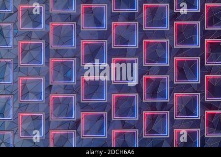 Neon quadratische Linien, Retro bunten Hintergrund, 3d-Rendering. Digitale Zeichnung des Computers. Stockfoto
