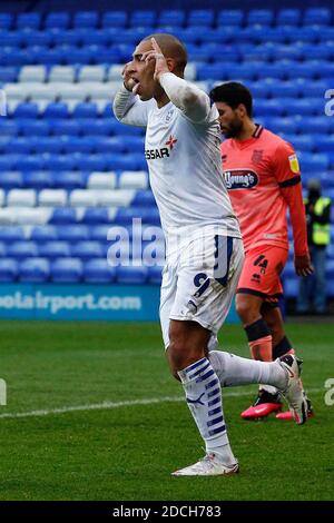 BIRKENHEAD, ENGLAND. 21. NOVEMBER Tranmeres James Vaughan feiert seinen 3-0. Platz im Sky Bet League 2 Spiel zwischen Tranmere Rovers und Grimsby Town im Prenton Park, Birkenhead am Samstag, 21. November 2020. (Kredit: Chris Donnelly, MI News) Kredit: MI Nachrichten & Sport /Alamy Live Nachrichten Stockfoto