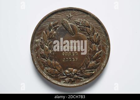 Gedenkmedaille, Johan Philip Menger, 1852, Abguss, Allgemein: 5.1 x 0,4cm 51 x 4mm, Gewicht: 58.2g, Männerportrait, Bronzemedaille anlässlich der Enthüllung der Rembrandt-Statue in Amsterdam 1852, Datum 1906 Stockfoto