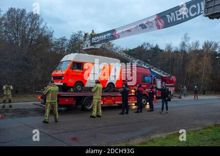 Die Verlegung der Inhalte des Feuerwehrmuseums von Aalst nach Ravels, Samstag, 21. November 2020. Nach dreißig Jahren, das Feuerwehrmuseum Stockfoto