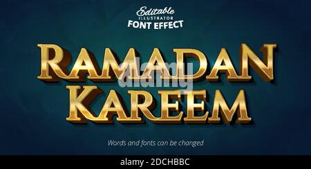 Ramadan Kareem Text-Effekt, glänzend Gold Alphabet Stil Stock Vektor