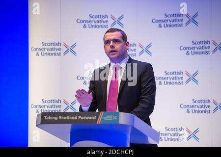 Perth, Schottland, Großbritannien. 21. November 2020. Im Bild: Douglas Ross MP hält eine abschließende Keynote-Rede auf der Scottish Conservative and Unionist Party Conference 2020 in der Perth Concert Hall. Quelle: Colin Fisher/Alamy Live News. Stockfoto