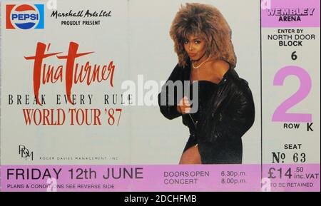 Konzertticket Tina Turner Break Every Rule World Tour '87 Freitag, 12. juni 1987 Wembley Arena London England Großbritannien Stockfoto