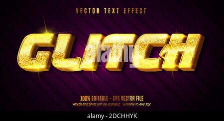 Glitch Text, Luxus goldene Farbe editierbaren Text-Effekt auf texturierten Hintergrund Stock Vektor