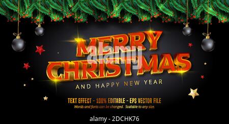 Frohe weihnachten Text, glänzend Gold weihnachten Stil editierbaren Text-Effekt Stock Vektor