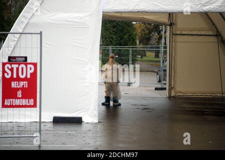 Mobiler Kontrollpunkt, Teststandort. Litauen Kedainiai Stockfoto