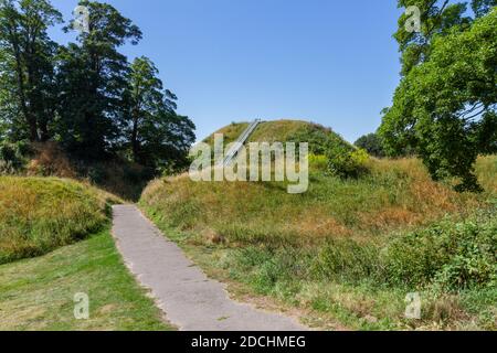 Thetford Castle, ein mittelalterliches motte und bailey Schloss in der Marktstadt Thetford in der Breckland Gegend von Norfolk, England. Stockfoto