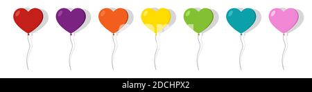 Set von bunten Ballons Herz-Symbole mit Schatten. Vektorgrafik isoliert auf weißem Hintergrund. Stock Vektor