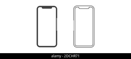 Smartphone leerer Bildschirm, Handy-Mockup. Schwarz, Linie. Vektorgrafik isoliert auf weißem Hintergrund Stock Vektor