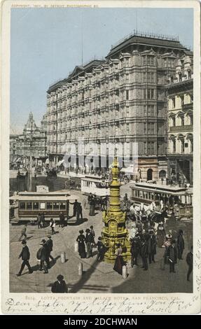 Lotta Fountain and Palace Hotel, San Francisco, Kalifornien, Foto, Postkarten, 1898 - 1931 Stockfoto