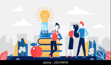 Brainstorming, Geschäftskonzept für Teamarbeit Vektor Illustration. Cartoon Business People Team Brainstorming, auf der Suche nach neuer Lösung und Projekt, stehen von Glühbirne auf der Suche nach Idee Hintergrund Stock Vektor