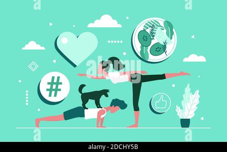 Üben Yoga zusammen Konzept Vektor Illustration. Cartoon Yogi Menschen Gruppe tun Yoga-Übungen, Üben Fitness-Training, Sport und gesunde Ernährung Ernährung, Lebensstil für Körper Gesundheit Hintergrund Stock Vektor