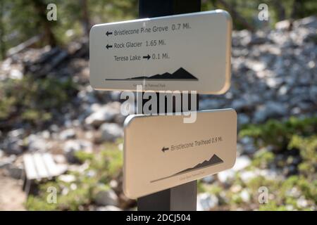 Great Basin Trail Schild an der Kreuzung von Bristlecone Pine and Alpine Lakes Loop Stockfoto