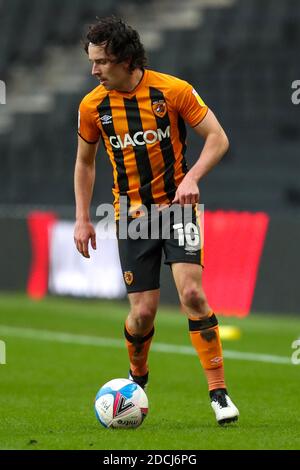 MILTON KEYNES, ENGLAND. NOVEMBER. Hull City's George Honeyman während der ersten Hälfte der Sky Bet League ein Spiel zwischen MK Dons und Hull City im Stadion MK, Milton Keynes am Samstag, 21. November 2020. (Kredit: John Cripps - MI News) Kredit: MI Nachrichten & Sport /Alamy Live Nachrichten Stockfoto