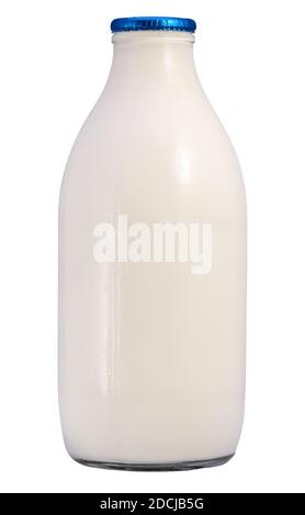 Isoliertes Pint frische Vollmilch in EINER Glasflasche Stockfoto