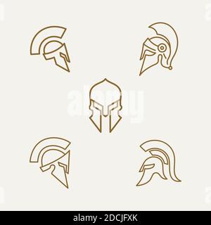 Spartan Sparta minimalistische Linie Kunst Logo, Spartan Helm Logo Design Vektor Illustration Pack Stock Vektor