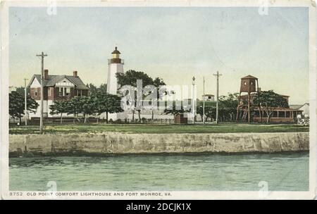 Leuchtturm und Fort Monroe, Old Point Comfort,VA., Standbild, Postkarten, 1898 - 1931 Stockfoto