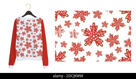 Trenachender Weihnachtsdruck für Stoff und Textil. Nahtloses Muster für neue Jahre. Schneeflocken. Wintermuster auf weißem Hintergrund. Stock Vektor