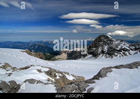 Hoher Dachstein (2995 m), der zweithöchste Berg in den Nordkalkalpen, Österreich Stockfoto