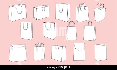 Vector isolierter Satz verschiedener Papierbeutel oder Take Away Boxen Stock Vektor