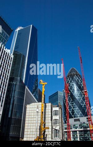 London/England - 18.September18.2020: Eine Baustelle in der Fenchurch Street in der Stadt London pile driving for a New Building. Stockfoto