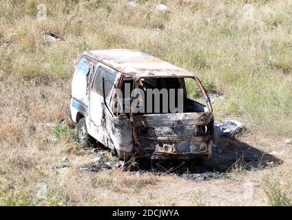 Autowrack ausgebrannt Stockfoto