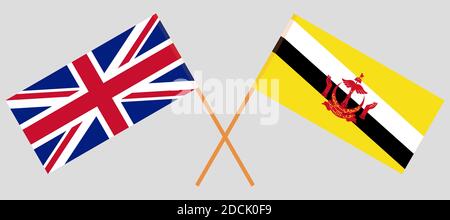 Gekreuzte Flaggen von Brunei und Großbritannien. Offizielle Farben. Korrektes Verhältnis. Vektorgrafik Stock Vektor
