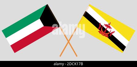 Gekreuzte Flaggen von Brunei und Kuwait. Offizielle Farben. Korrektes Verhältnis. Vektorgrafik Stock Vektor