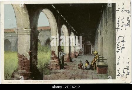 Der Korridor, Mission San Juan Capistrano, Kalifornien, Standbild, Postkarten, 1898 - 1931 Stockfoto