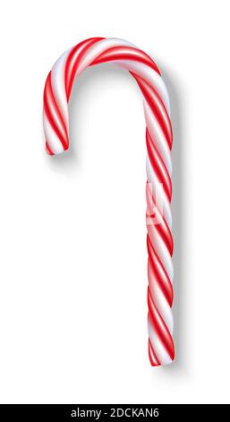 3d realistische Vektor Weihnachten rot und weiß abgestreifte Süßigkeiten. Isoliert auf weißem Hintergrund. Stock Vektor