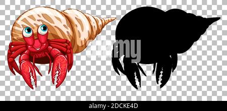 Einsiedlerkrebs und seine Silhouette auf transparentem Hintergrund Illustration Stock Vektor