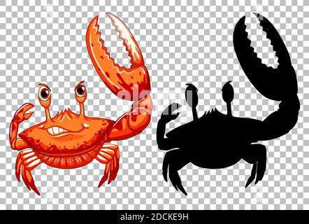 Rote Krabbe und ihre Silhouette auf transparentem Hintergrund Illustration Stock Vektor