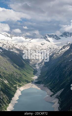 Blick vom Berliner Höhenweg auf den Schlegeisstausee, Schlegeisstausee, Zillertaler Alpen, Schlegeiskeesgletscher, Zillertal, Tirol, Österreich Stockfoto