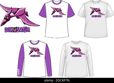 Set von verschiedenen Arten von Shirt in Dinosaurier-Thema mit Dinosaurier Logo Illustration Stock Vektor