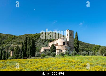 Abbazia di Sant Antimo, Kloster Sant'Antimo, Provinz Siena, Toskana, Italien Stockfoto