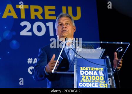 Rom, Italien. September 2019. Der ungarische Ministerpräsident Viktor Orban spricht auf der Atreju 2019, dem Jahrestreffen der rechten politischen Partei Fratelli d'Italia in Rom. Kredit: Vincenzo Nuzzolese/SOPA Images/ZUMA Wire/Alamy Live Nachrichten Stockfoto