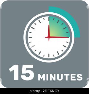 15 Minuten, Analoguhr, isoliertes Timer-Symbol. Vektorgrafik, EPS. Stock Vektor