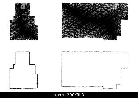 Union und Tippah County, Mississippi (US County, Vereinigte Staaten von Amerika, USA, USA, USA) Kartenvektordarstellung, Skizzenkarte Stock Vektor