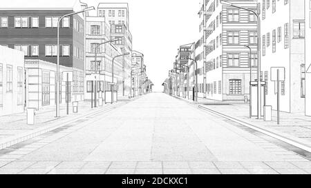 Abstrakt 3d Zeichnung Stadt Digitale Illustration Stadtbild Skyline 3d Rendern Stockfoto