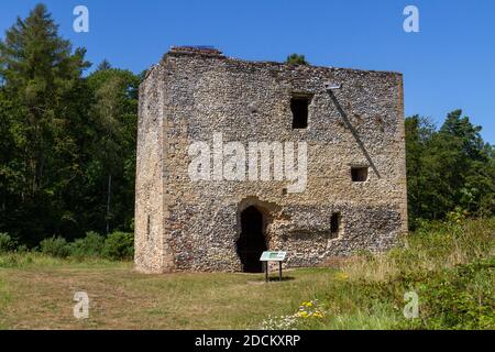 Kamin im Thetford Warren Lodge in der Nähe von Thetford, Norfolk, Großbritannien. Es wurde vermutlich um 1400 vom Priorat von Thetford errichtet. Stockfoto