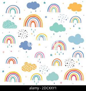 Handgezeichnetes Muster für Regentropfen und Wolken Stock Vektor