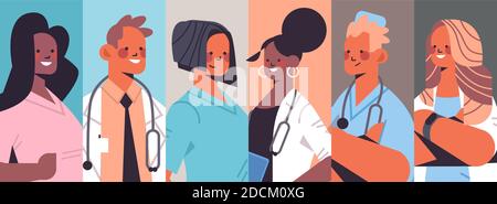 Set Mix Rennen Ärzte Avatare Männer Frauen medizinische Arbeiter Sammlung Medizin Gesundheitswesen Konzept horizontale Porträt Vektor Illustration Stock Vektor