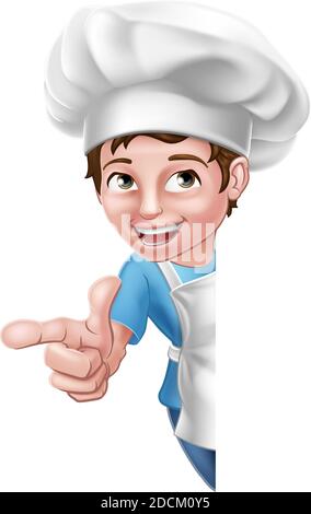 Kind Cartoon Boy Chef Koch Baker Kind Zeichen Stock Vektor