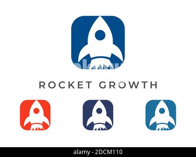 Rocket Illustration Logo Design mit abgerundeter Box mit verschiedenen Farbkombinationen. Vector Logo Template geeignet für SEO und digitale Agentur Stock Vektor