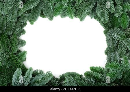 Traditionelle grüne weihnachtsbaum edle Tanne Grenze Rahmen isoliert auf Weißer Hintergrund für Text Stockfoto