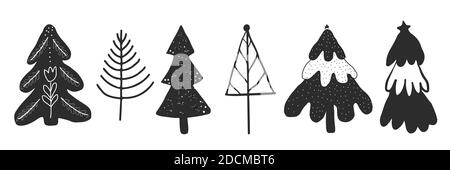 Sammlung von weihnachtsbäumen. Schwarze Silhouette. Symbole Stockfoto