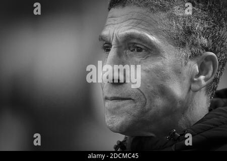 BARNSLEY, ENGLAND. NOVEMBER. Nottingham Forest Manager, Chris Hughton während des Sky Bet Championship Matches zwischen Barnsley und Nottingham Forest in Oakwell, Barnsley am Samstag, 21. November 2020. (Quelle: Jon Hobley, Mi News) Stockfoto