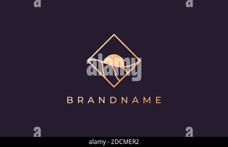 Quadratisches Logo mit Umriss bilden Meereswelle und Sonne in Eine einfache und moderne Form Stock Vektor